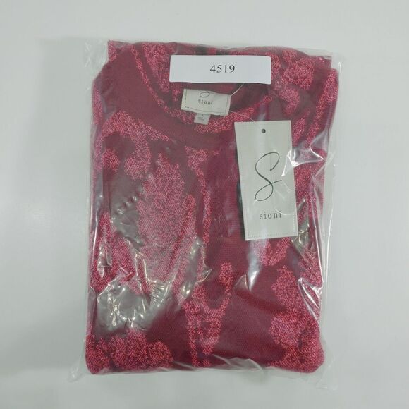 Sioni Red Floral Mock Neck Sweater Textured Pattern Long Sleeve Crop Top Size L - Picture 8 of 8